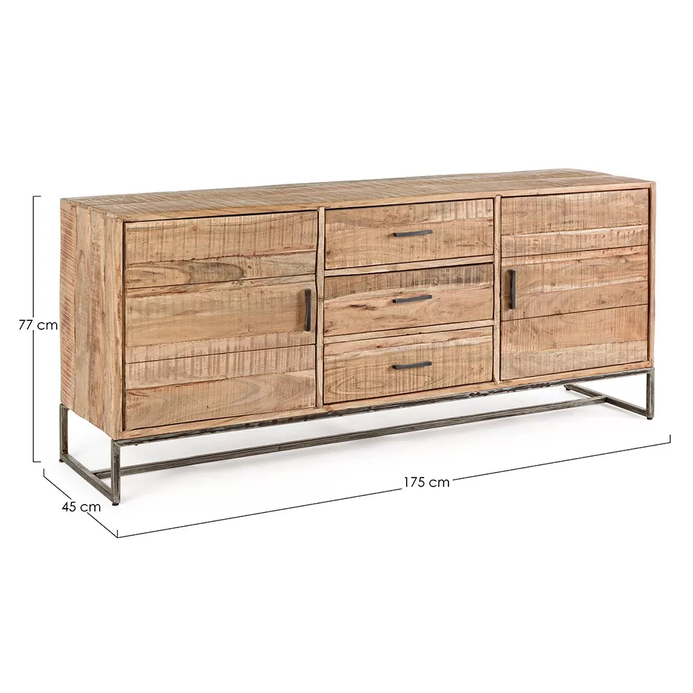 Sideboard In Acacia Wood And Steel 2 Doors And 3 Drawers Homemotion - Aimune - Image 8