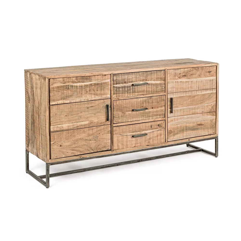 Sideboard In Acacia Wood And Steel 2 Doors And 3 Drawers Homemotion - Aimune - Image 9