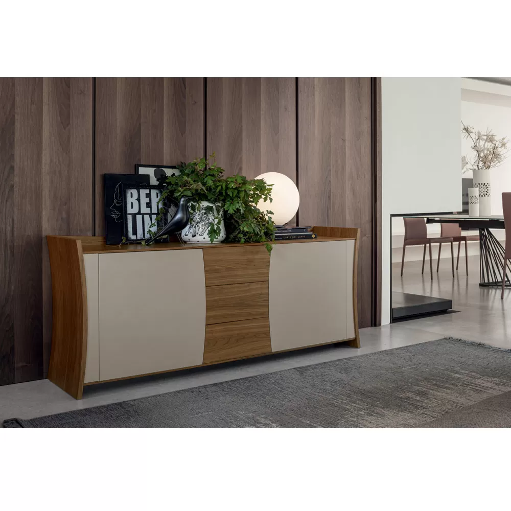 Sideboard In Lacquered Wood 2 Doors 3 Drawers Curvilinear Italian Design - Celio - Image 2