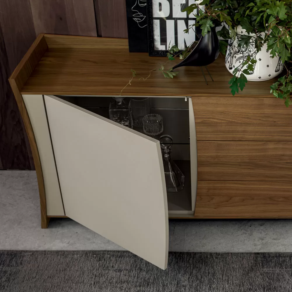 Sideboard In Lacquered Wood 2 Doors 3 Drawers Curvilinear Italian Design - Celio - Image 3