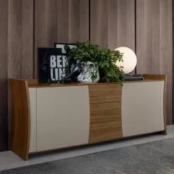 Sideboard In Lacquered Wood 2 Doors 3 Drawers Curvilinear Italian Design - Celio