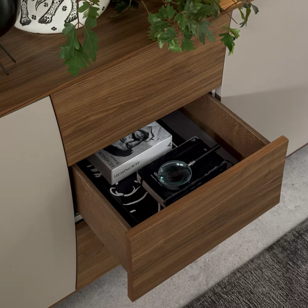 Sideboard In Lacquered Wood 2 Doors 3 Drawers Curvilinear Italian Design - Celio - Image 4