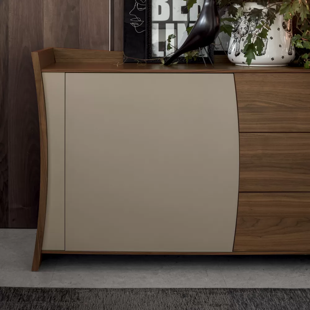 Sideboard In Lacquered Wood 2 Doors 3 Drawers Curvilinear Italian Design - Celio - Image 5