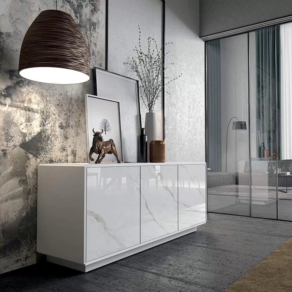 Sideboard In Lacquered Wood With 2 Or 3 Ceramic Doors Made In Italy - Fiorenza - Image 7