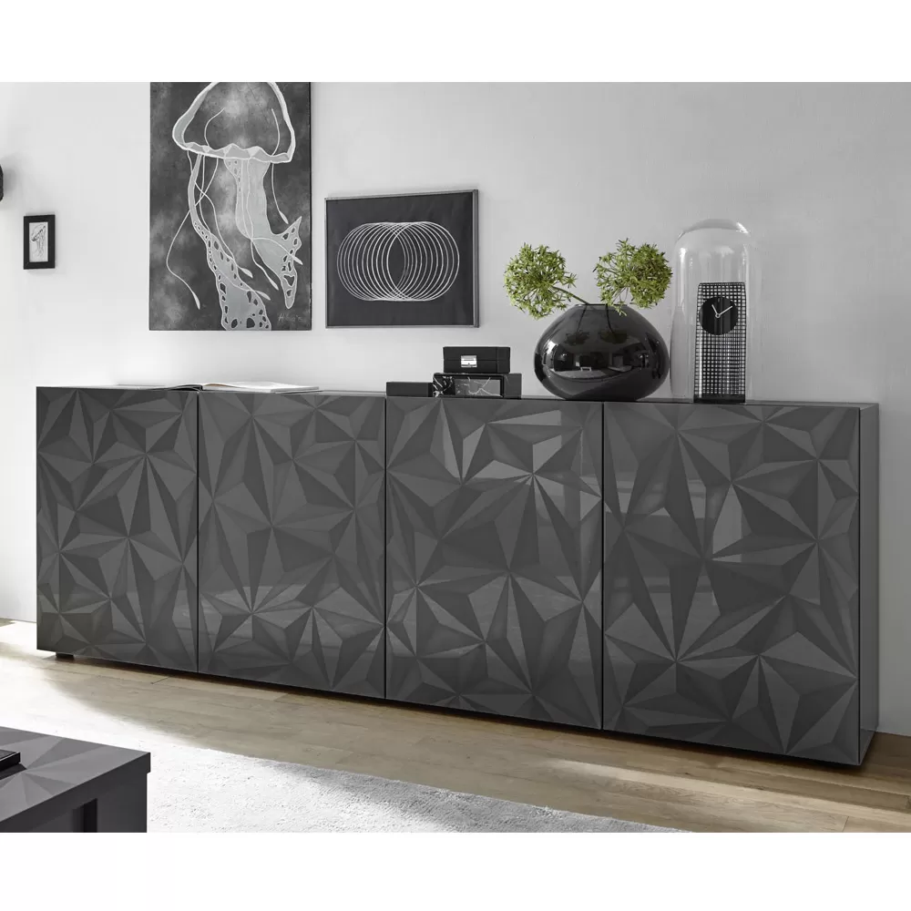 Sideboard In White Or Anthracite Screen-Printed Laminated Wood Made In Italy - Milena - Image 2