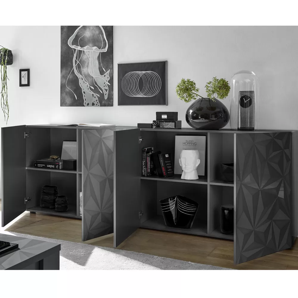 Sideboard In White Or Anthracite Screen-Printed Laminated Wood Made In Italy - Milena - Image 3