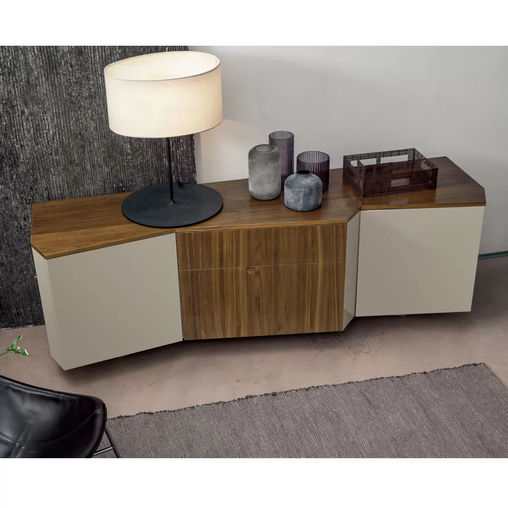 Sideboard In Mdf With 2 Doors And 2 Protruding Drawers Inclined Sides - Caspiter - Image 2