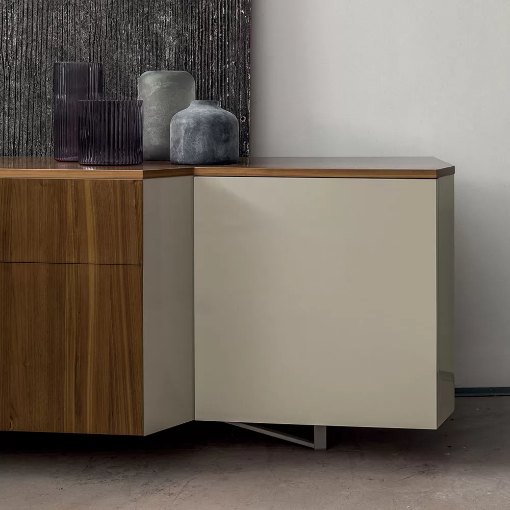 Sideboard In Mdf With 2 Doors And 2 Protruding Drawers Inclined Sides - Caspiter - Image 3