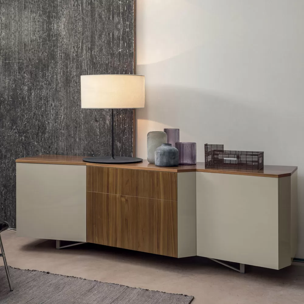Sideboard In Mdf With 2 Doors And 2 Protruding Drawers Inclined Sides - Caspiter