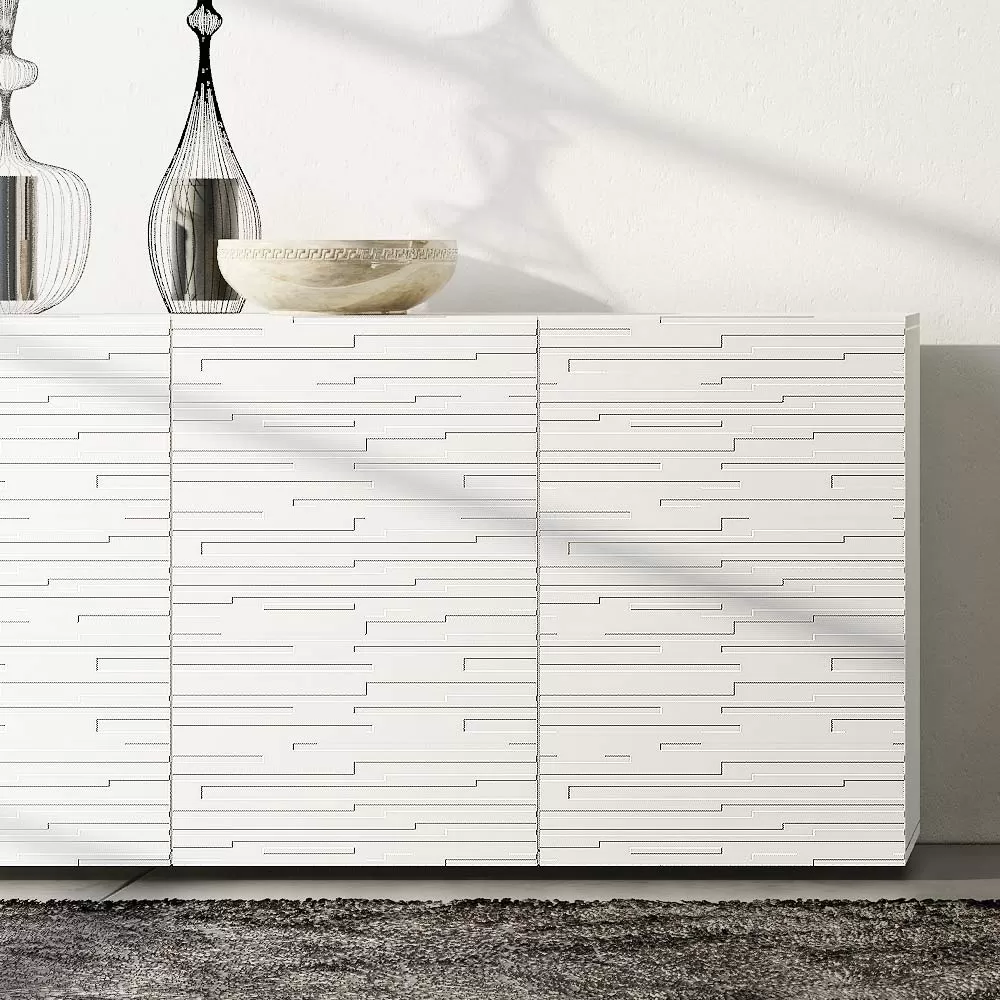 Sideboard In Matt White Lacquered Mdf With Decorated Doors Made In Italy - Chicago - Image 2