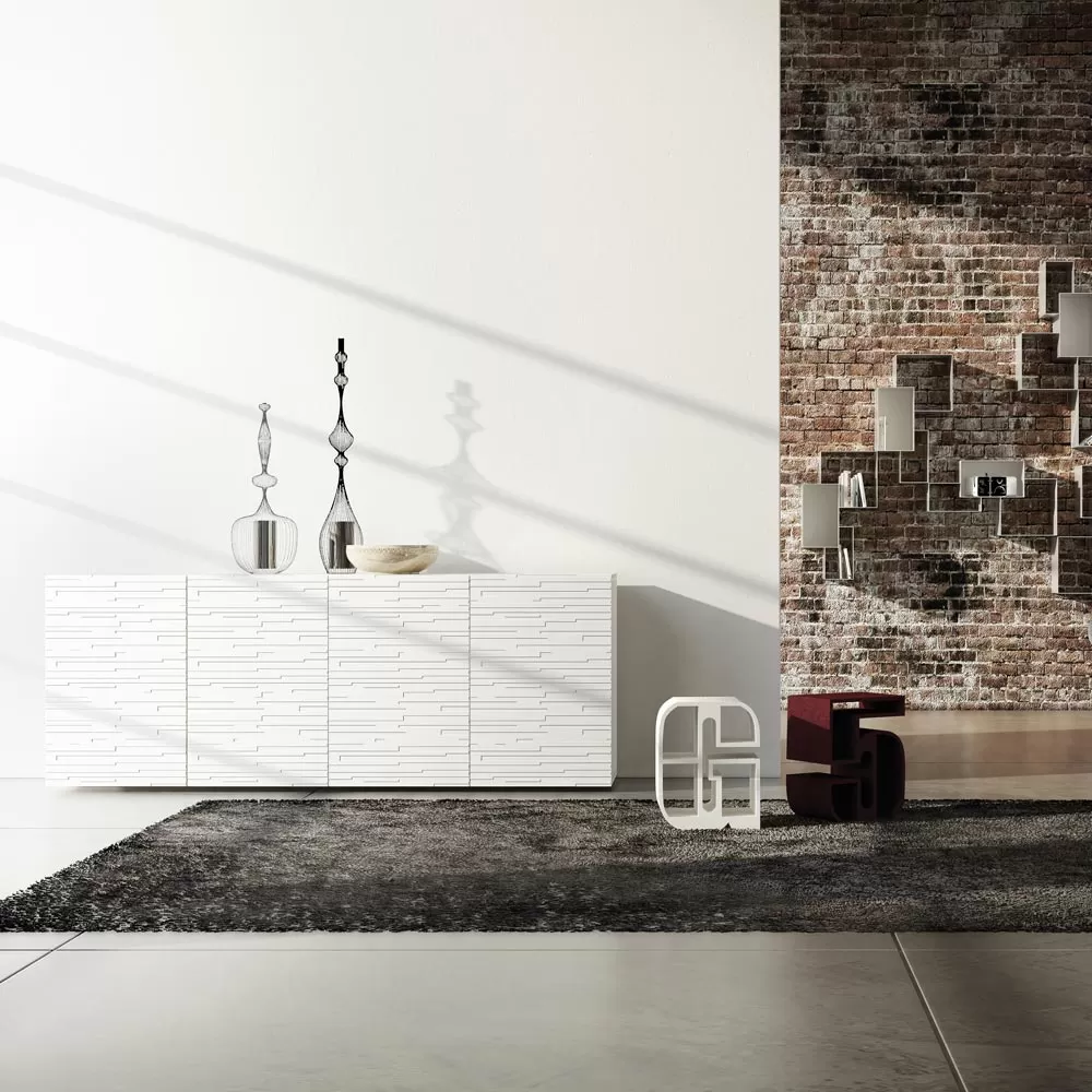 Sideboard In Matt White Lacquered Mdf With Decorated Doors Made In Italy - Chicago - Image 3