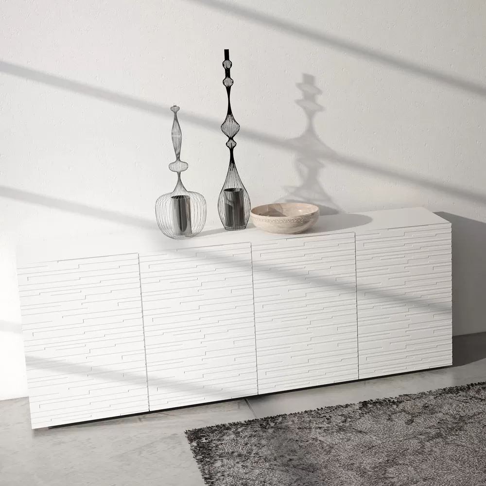 Sideboard In Matt White Lacquered Mdf With Decorated Doors Made In Italy - Chicago - Image 4