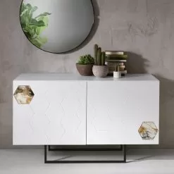 2-Door Melamine Sideboard With Glass Inserts Made In Italy - Moena