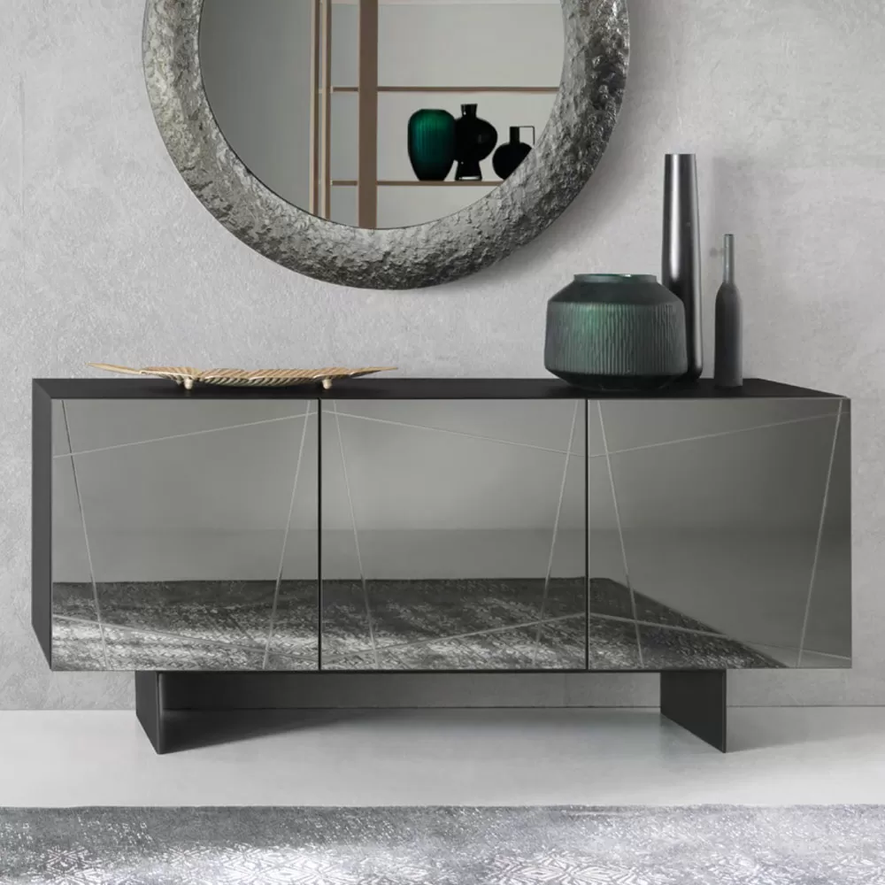 Sideboard In Melamine With Mirror Covered Doors Made In Italy - Ester - Image 5
