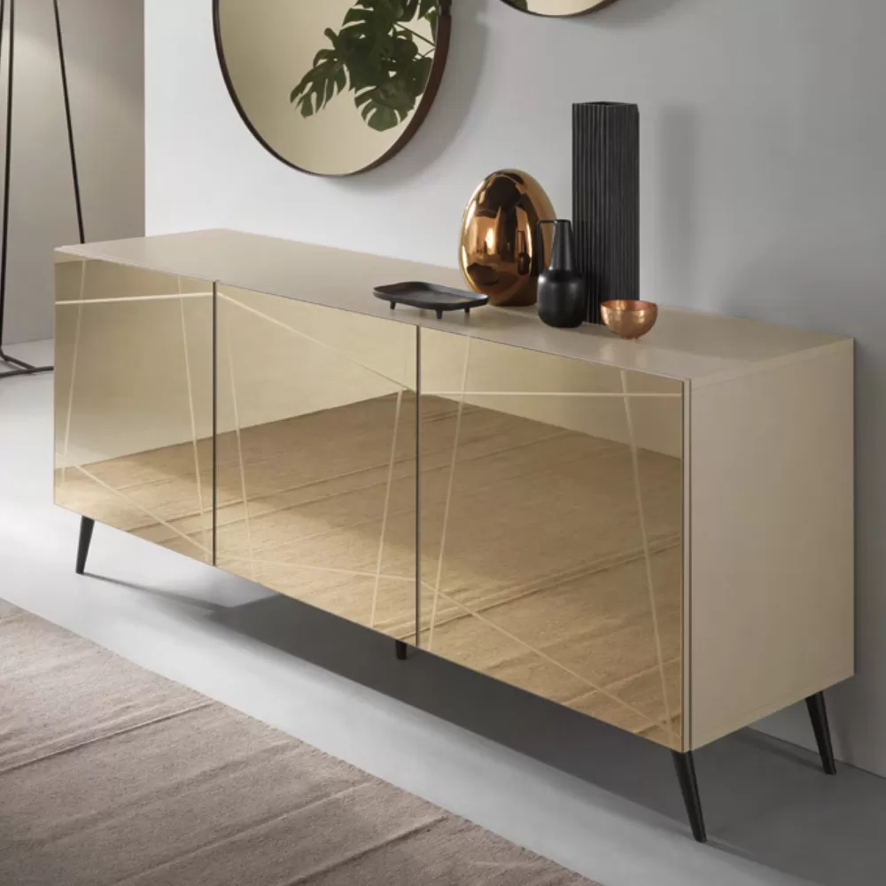 Sideboard In Melamine With Mirror Covered Doors Made In Italy - Ester