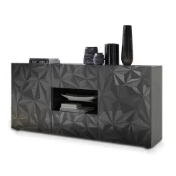 Living Room Sideboard In Screen-Printed Wood With Drawers Made In Italy - Milena