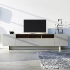 Living Room Sideboard In Gray Mdf With Oak Case Made In Italy - Giuditte