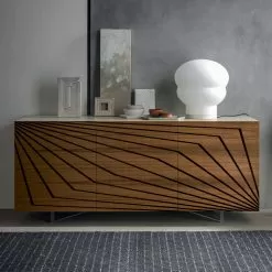 Living Room Sideboard In Lacquered Mdf 3 Doors With Screen Printed Inlays - Saronno