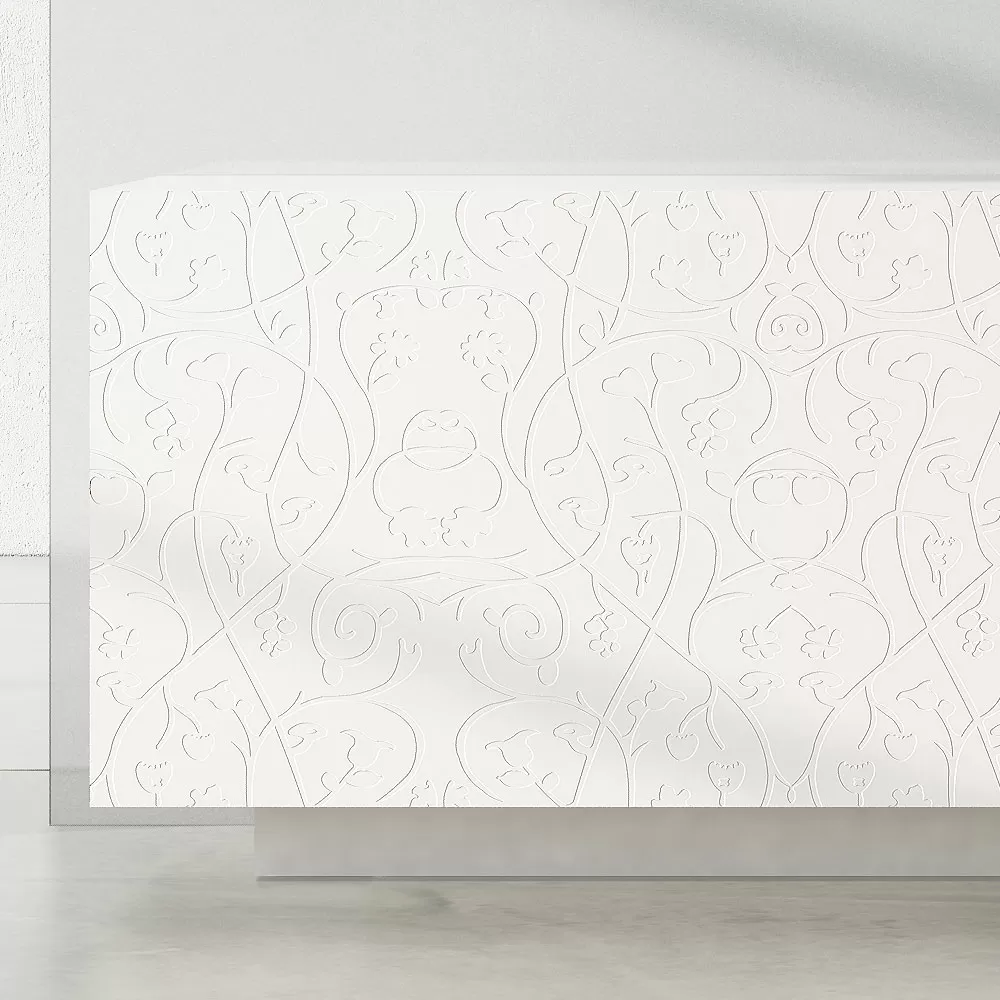 Living Room Sideboard In White Lacquered Mdf With Bas-relief Made In Italy - Acqua - Image 2