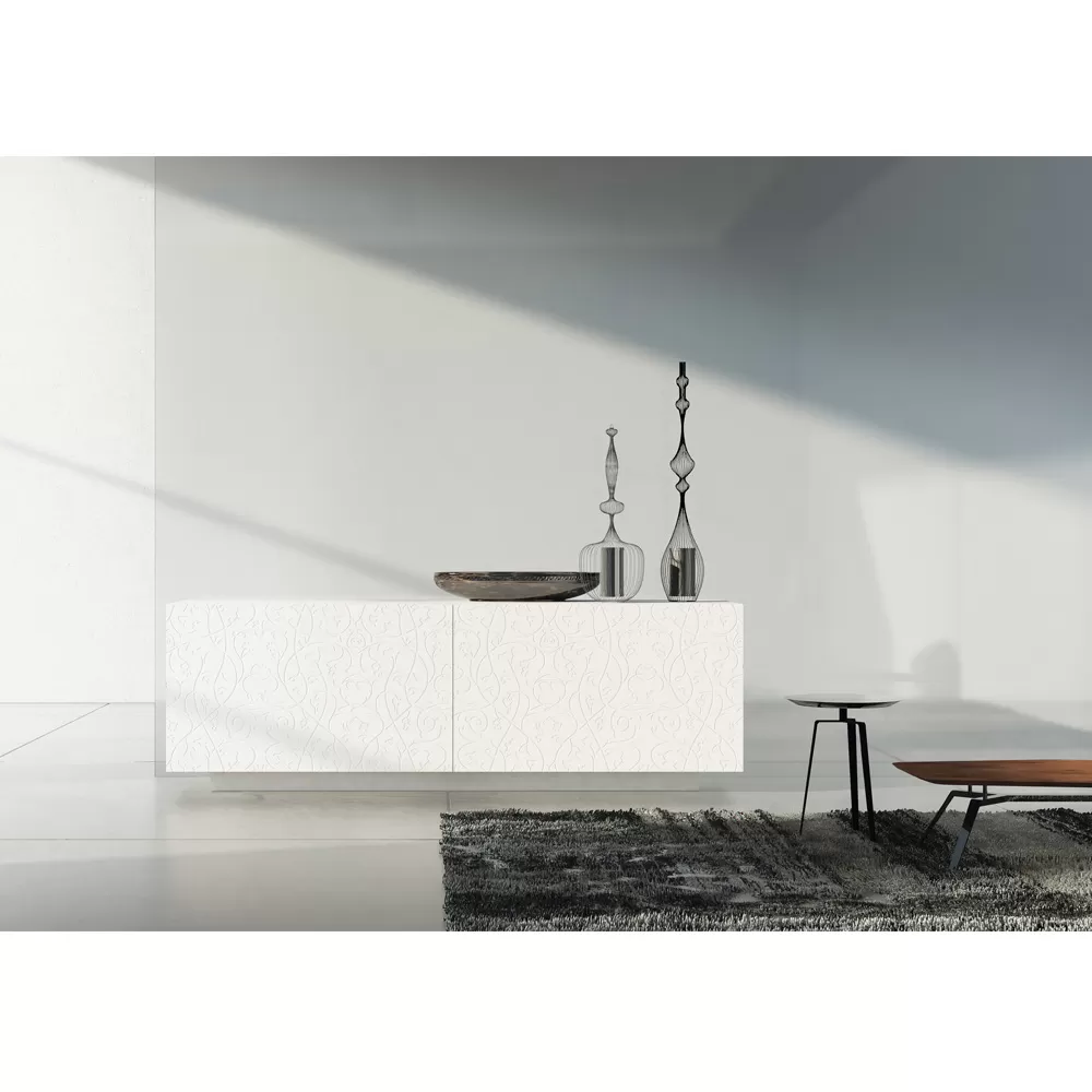 Living Room Sideboard In White Lacquered Mdf With Bas-relief Made In Italy - Acqua - Image 3