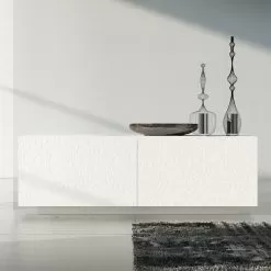 Living Room Sideboard In White Lacquered Mdf With Bas-relief Made In Italy - Acqua
