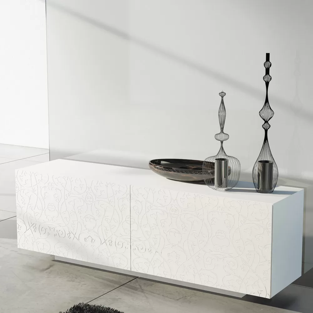 Living Room Sideboard In White Lacquered Mdf With Bas-relief Made In Italy - Acqua - Image 4