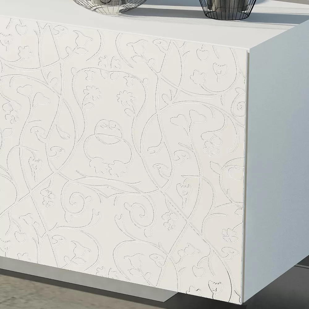 Living Room Sideboard In White Lacquered Mdf With Bas-relief Made In Italy - Acqua - Image 5