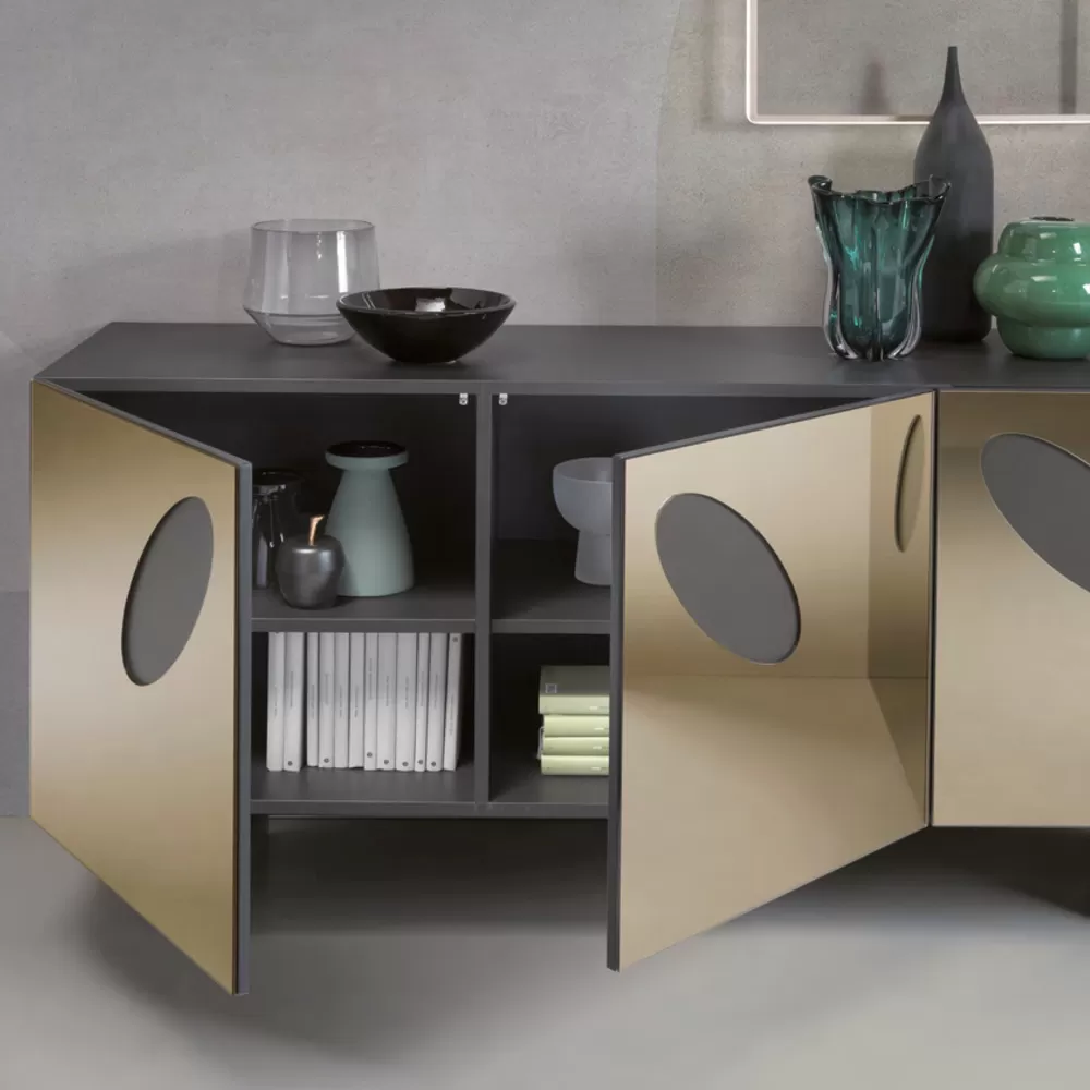 Living Room Sideboard In Melamine With Glass Inserts Made In Italy - Rominda - Image 11