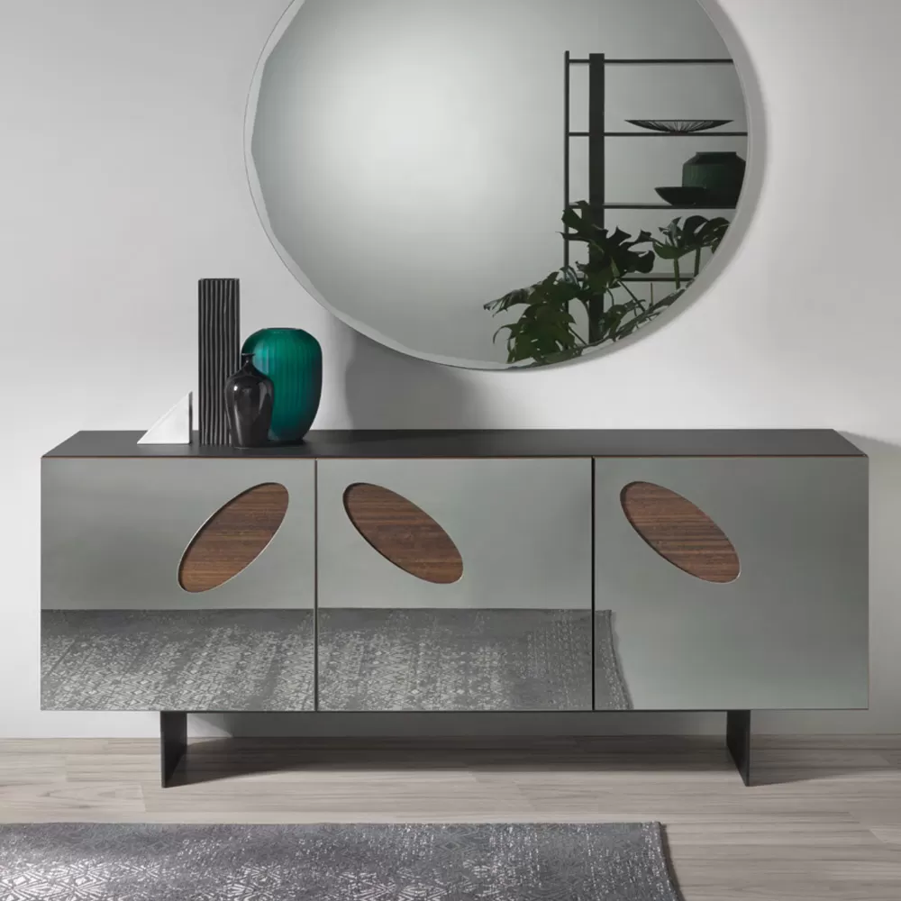 Living Room Sideboard In Melamine With Glass Inserts Made In Italy - Rominda - Image 3