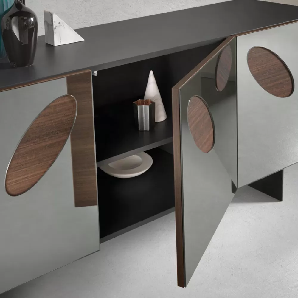 Living Room Sideboard In Melamine With Glass Inserts Made In Italy - Rominda - Image 4