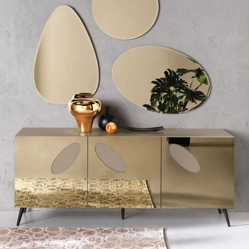 Living Room Sideboard In Melamine With Glass Inserts Made In Italy - Rominda - Image 5