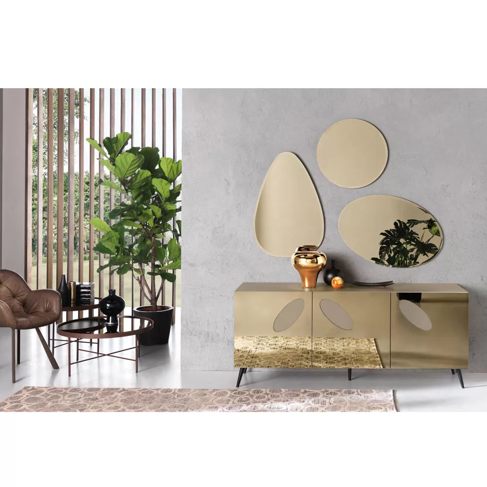 Living Room Sideboard In Melamine With Glass Inserts Made In Italy - Rominda - Image 7