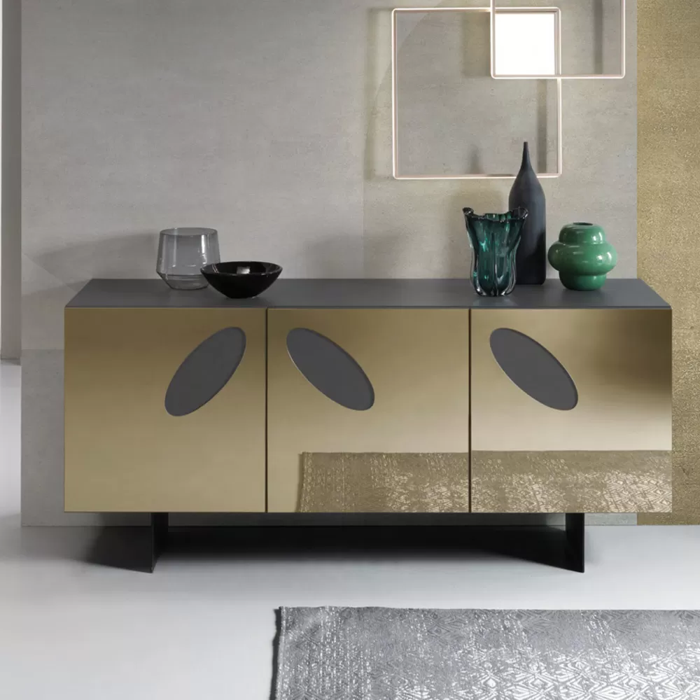 Living Room Sideboard In Melamine With Glass Inserts Made In Italy - Rominda - Image 8