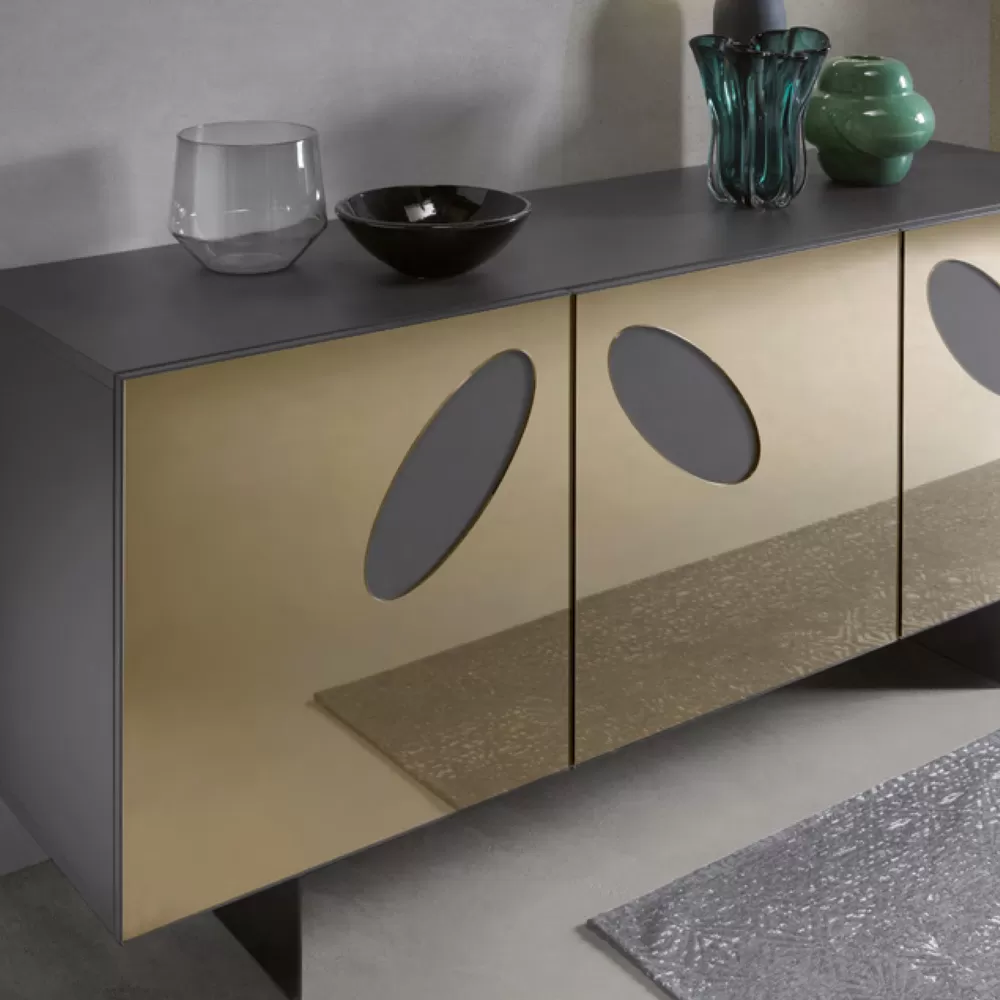 Living Room Sideboard In Melamine With Glass Inserts Made In Italy - Rominda - Image 10