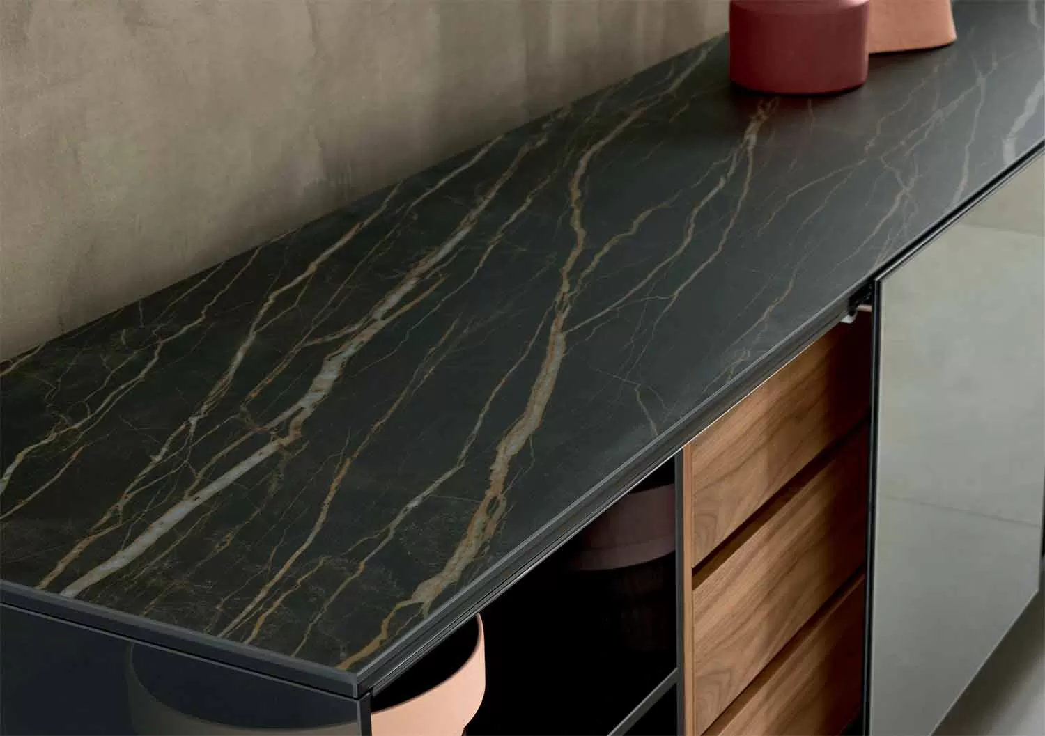 Living Room Sideboard In Smokey Glass With Bronze Mirror Door Made In Italy - Scocca - Image 3