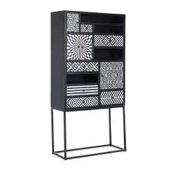 Ethnic Mosaic Cabinet 4 Doors 6 Drawers In Mango Wood - Vanitoso