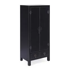 Living Room High Cabinet In Vintage Black Mdf 2 Doors And 2 Drawers - Ginepro