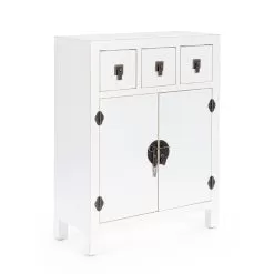 Living Room Low Cabinet In Vintage White Mdf 2 Doors 3 Drawers - Ginepro