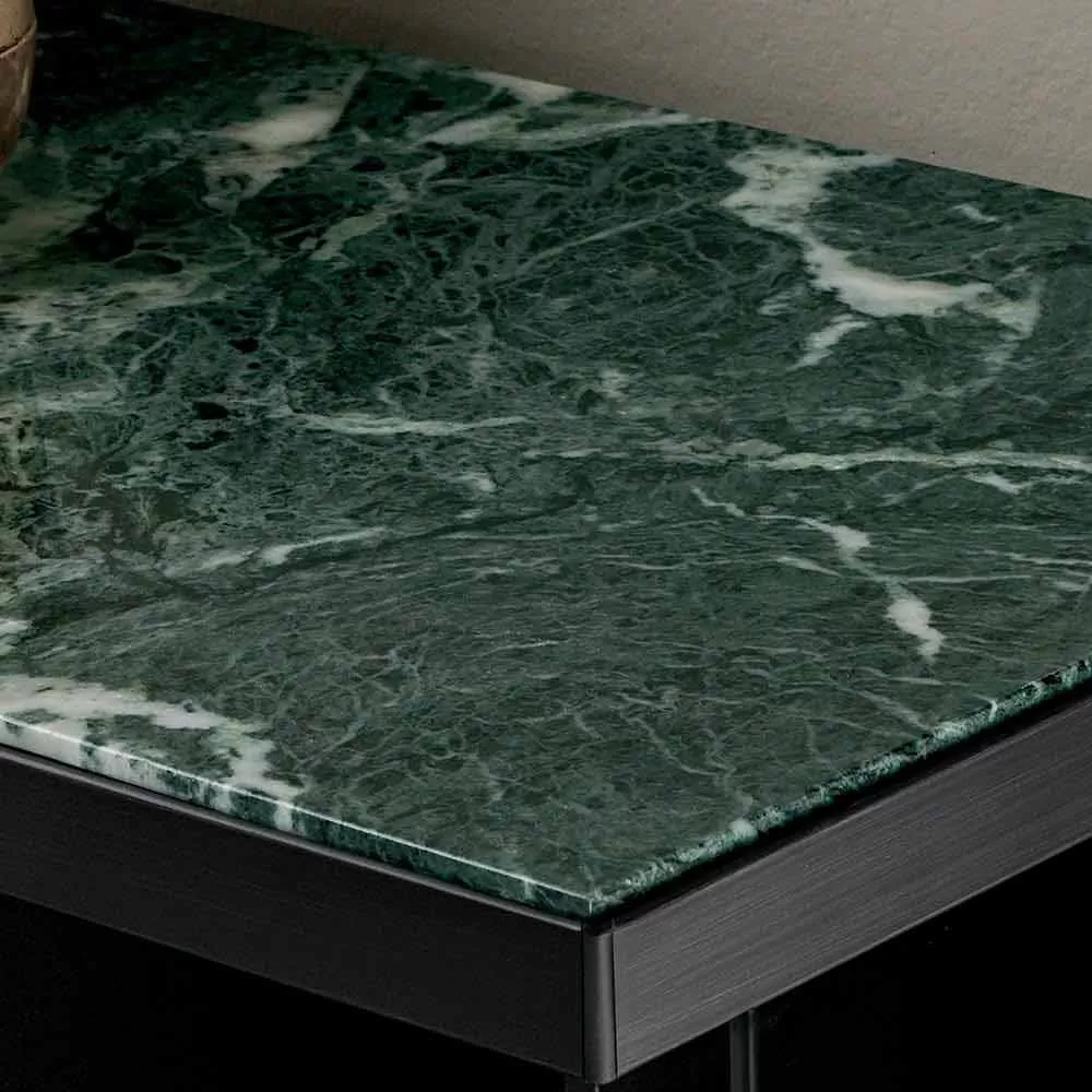Living Room Sideboard In Smoked Glass And Green Or Red Marble With Led, Luxury-Leonarda - Image 3