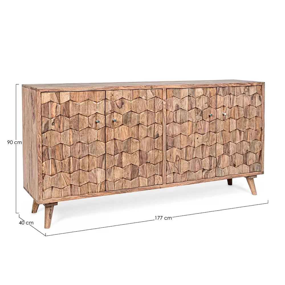Design Sheesham Wood Sideboard With 4 Doors Homemotion - Fregene - Image 3