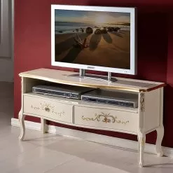Classic TV Stand In White Wood And Walnut Made In Italy - Katerine