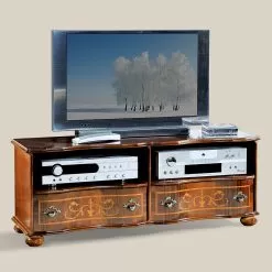 Classic TV Stand In Luxury Walnut Wood Made In Italy - Prince