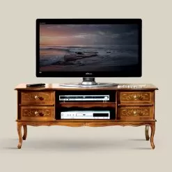 Classic TV Stand In Walnut Wood 4 Drawers Made In Italy - Prince
