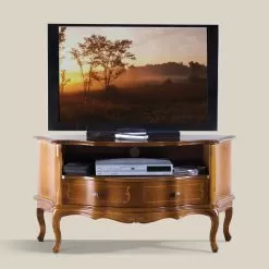 Classic TV Cabinet In Inlaid Walnut Wood Made In Italy - Leonor
