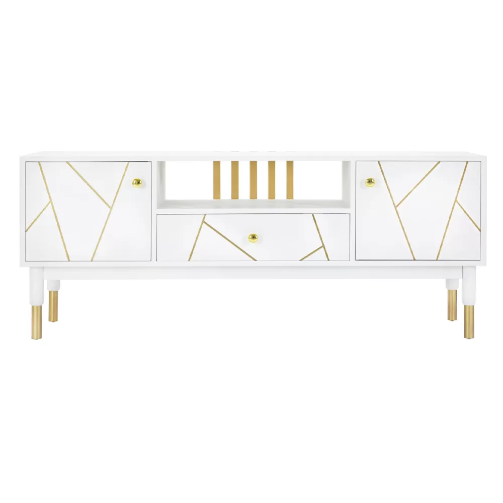 TV Cabinet With Structure In White Mdf With 2 Doors And Drawer - Nunzio - Image 2