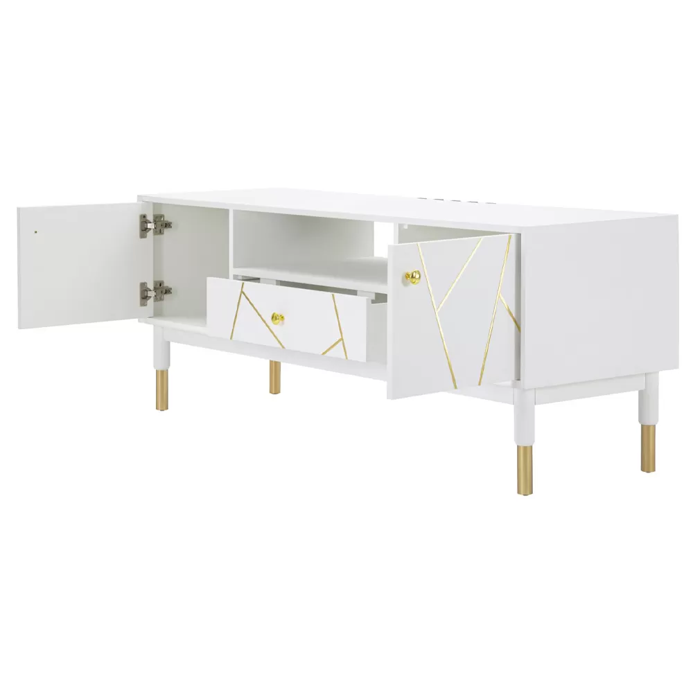 TV Cabinet With Structure In White Mdf With 2 Doors And Drawer - Nunzio - Image 3
