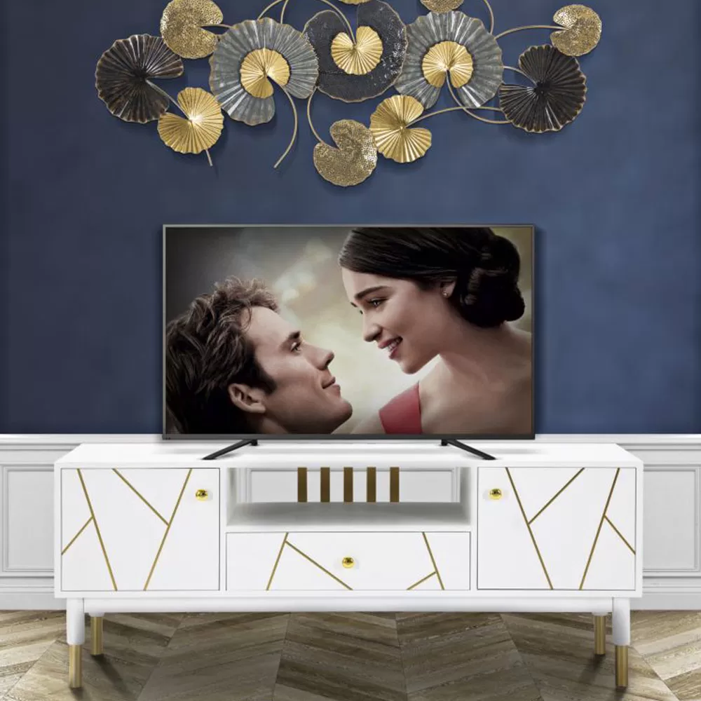 TV Cabinet With Structure In White Mdf With 2 Doors And Drawer - Nunzio - Image 5