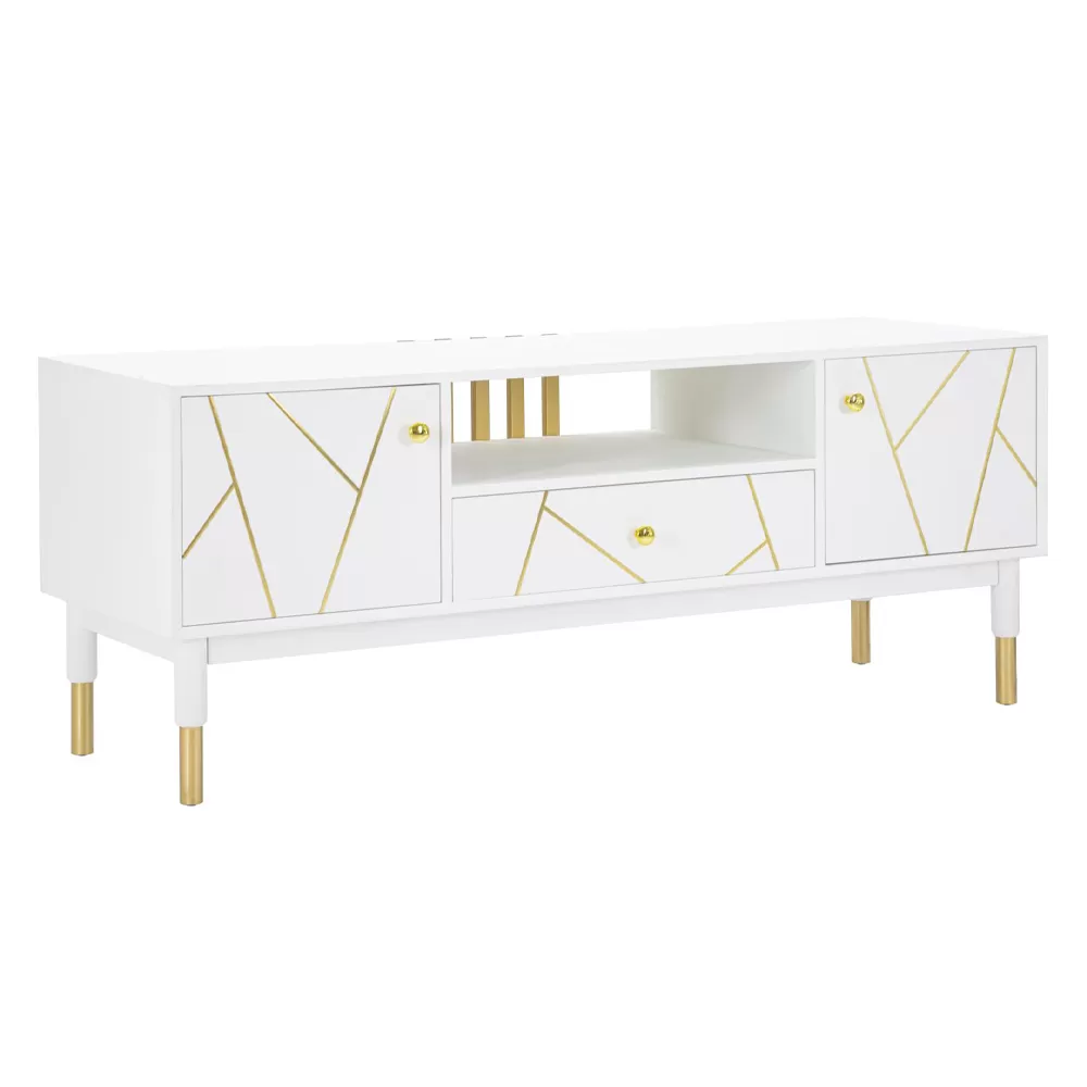TV Cabinet With Structure In White Mdf With 2 Doors And Drawer - Nunzio