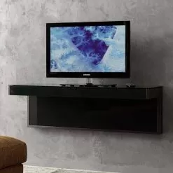 Wall TV Cabinet In Black Crystal And Metal Made In Italy - Americio