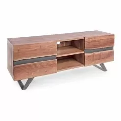 Homemotion TV Stand In Mango Wood With Metal Inserts - Sonia